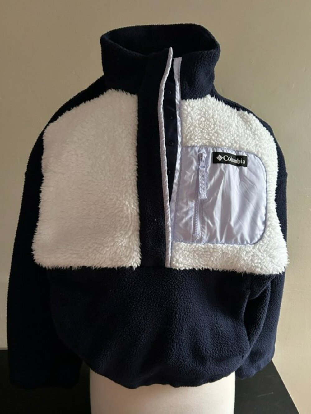 Columbia Womens Fleece Jacket Size S Navy Snap Pullover, Cropped - Picture 2 of 8